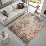 Tasarım Bej Gri Şönil Halı Kilim Yolluk Kaymaz Saçaklı Yıkanabilir Salon Mutfak Koridor Yatak Odası 3015 - Görsel 2