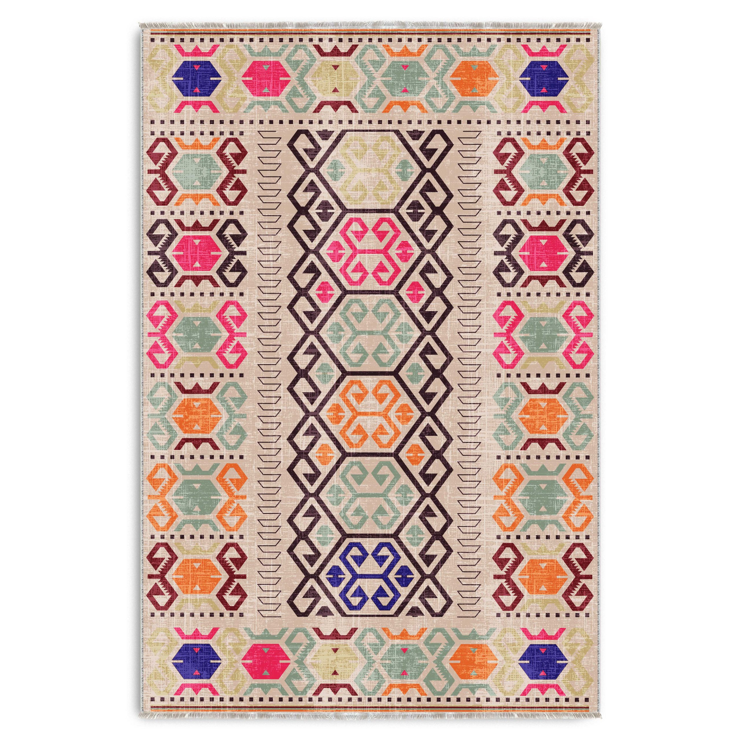 3 Bej Pembe Anadolu Kilim Modeli Şönil Halı Kilim Yolluk Kaymaz Yıkanabilir Salon Koridor Mutfak 347 - Görsel 1