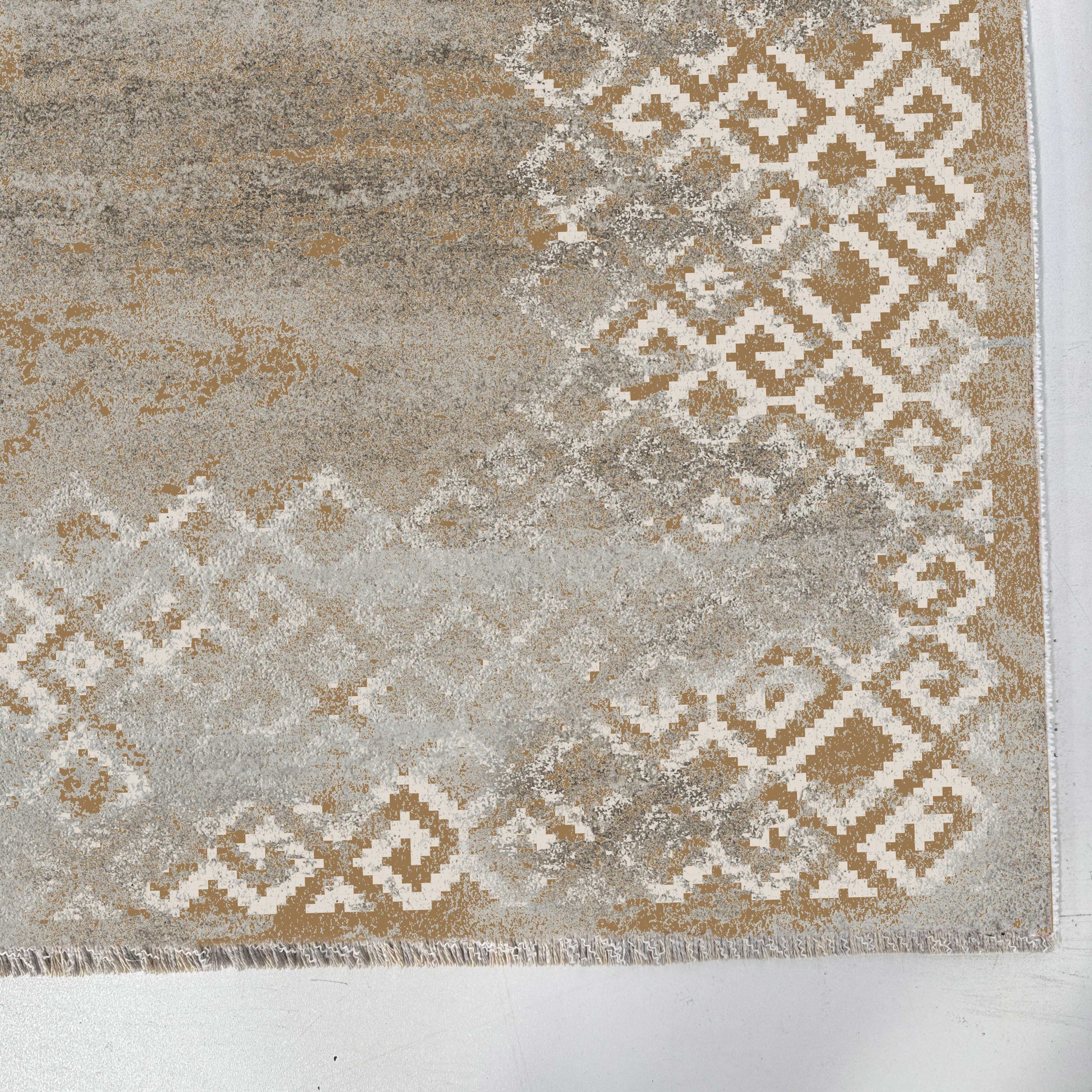 Netline Home Yellow Gold Geometric Modern Kitchen Machine Washable Chenille Rug Design 2206 - Gallery Image 3 - Netline Home