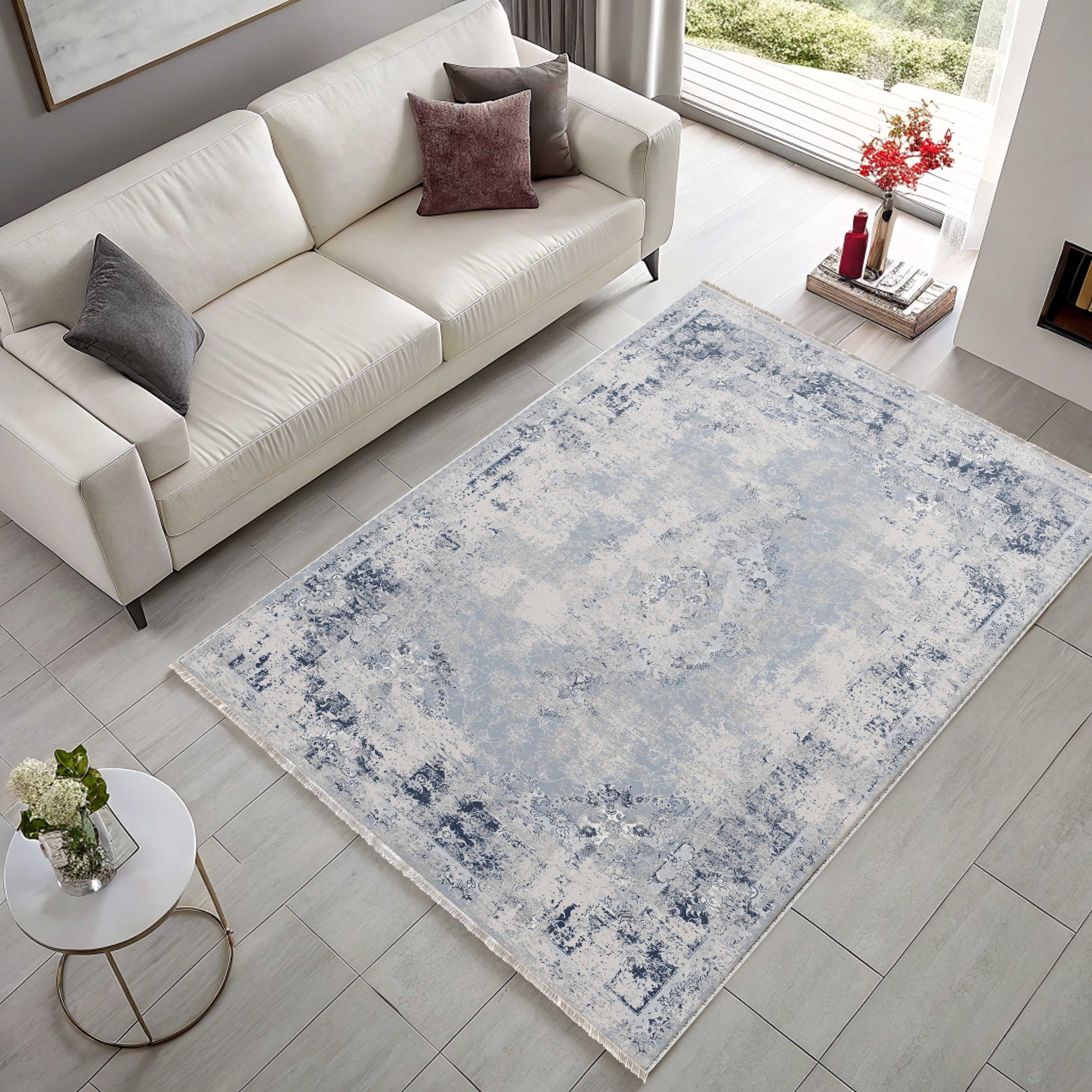 Netline Home Blue Navy Ethnic Classic Vintage Machine Washable Chenille Rug Design 485-02 - Detailed Photoshoot - Netline Home