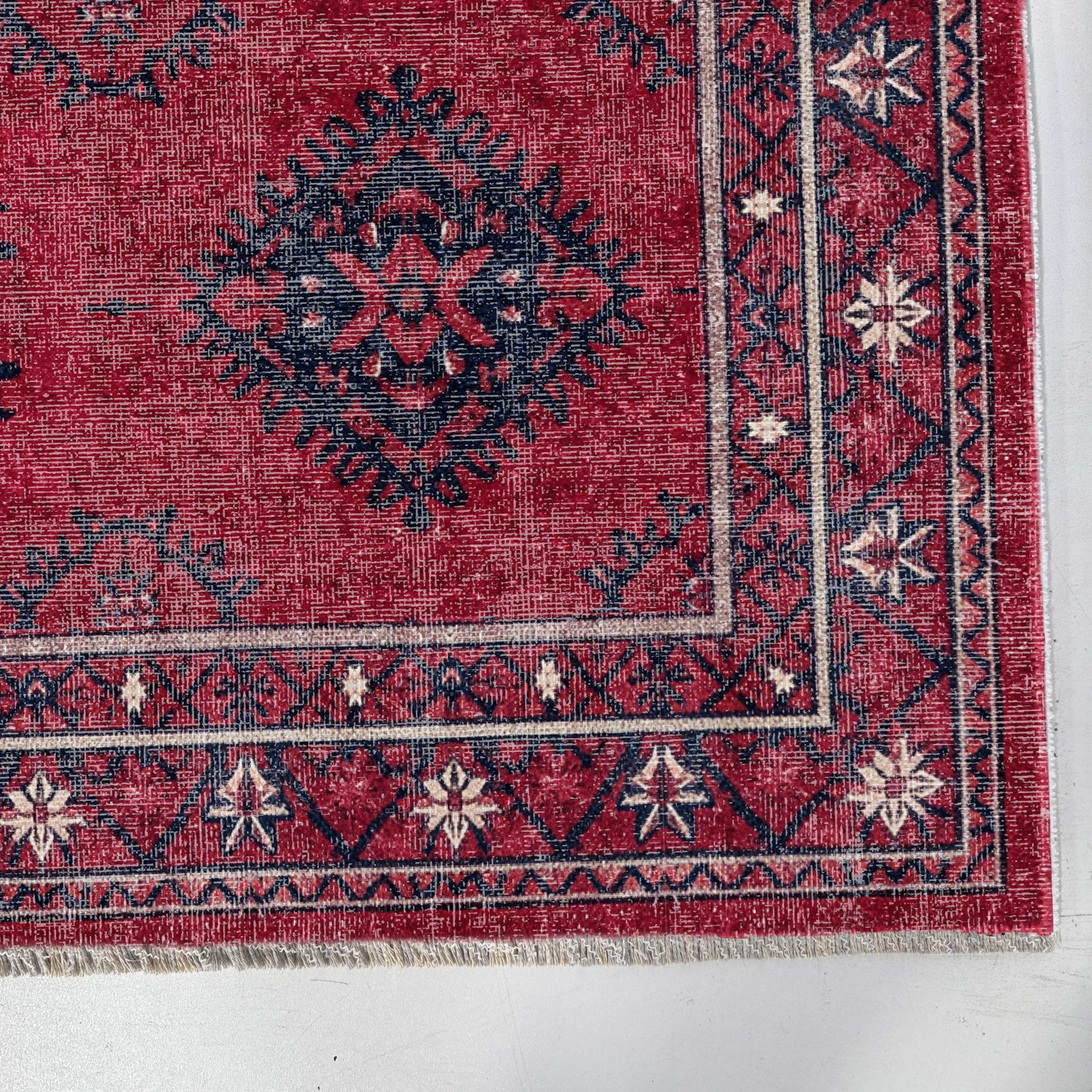 Netline Home Red Burgundy Ethnic Classic Vintage Machine Washable Chenille Rug Design 3040 - Gallery Image 3 - Netline Home
