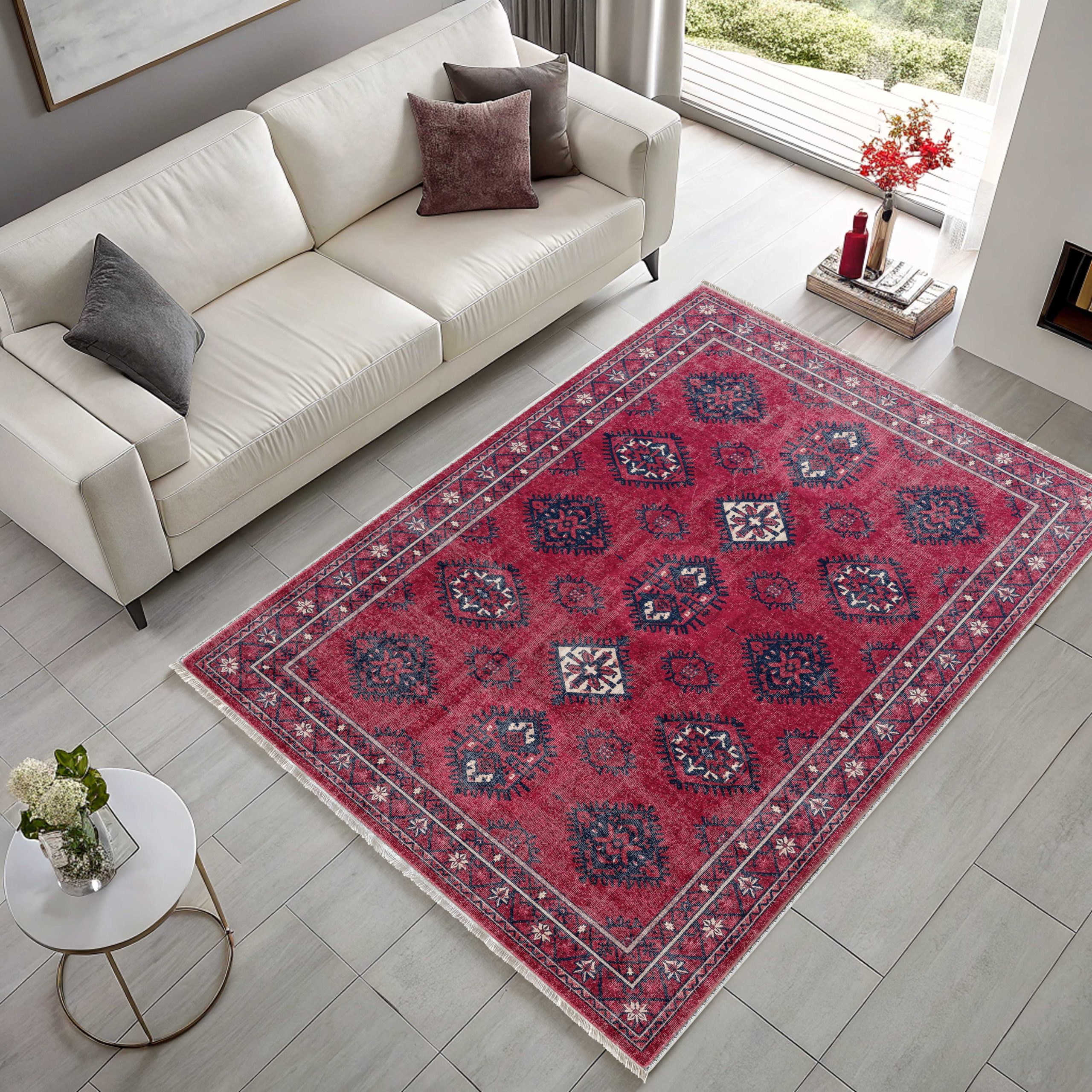 Netline Home Red Burgundy Ethnic Classic Vintage Machine Washable Chenille Rug Design 3040 - Detailed Photoshoot - Netline Home