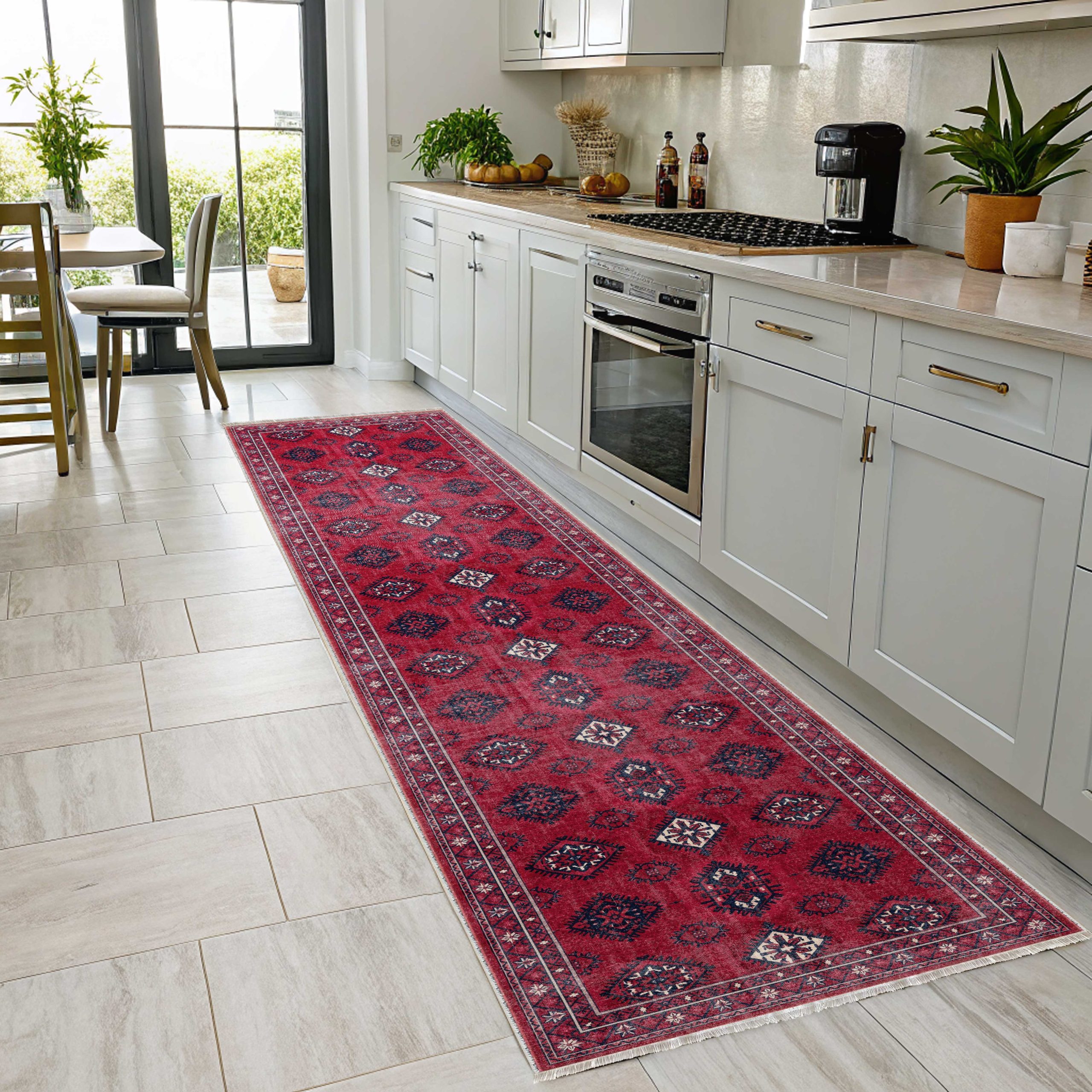 Netline Home Red Burgundy Ethnic Classic Vintage Machine Washable Chenille Rug Design 3040 - Gallery Image 6 - Netline Home