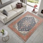 Turuncu Lacivert Boho Eskitme Şönil Halı Kilim Yolluk Kaymaz Salon Mutfak Koridor 3041 - Görsel 2