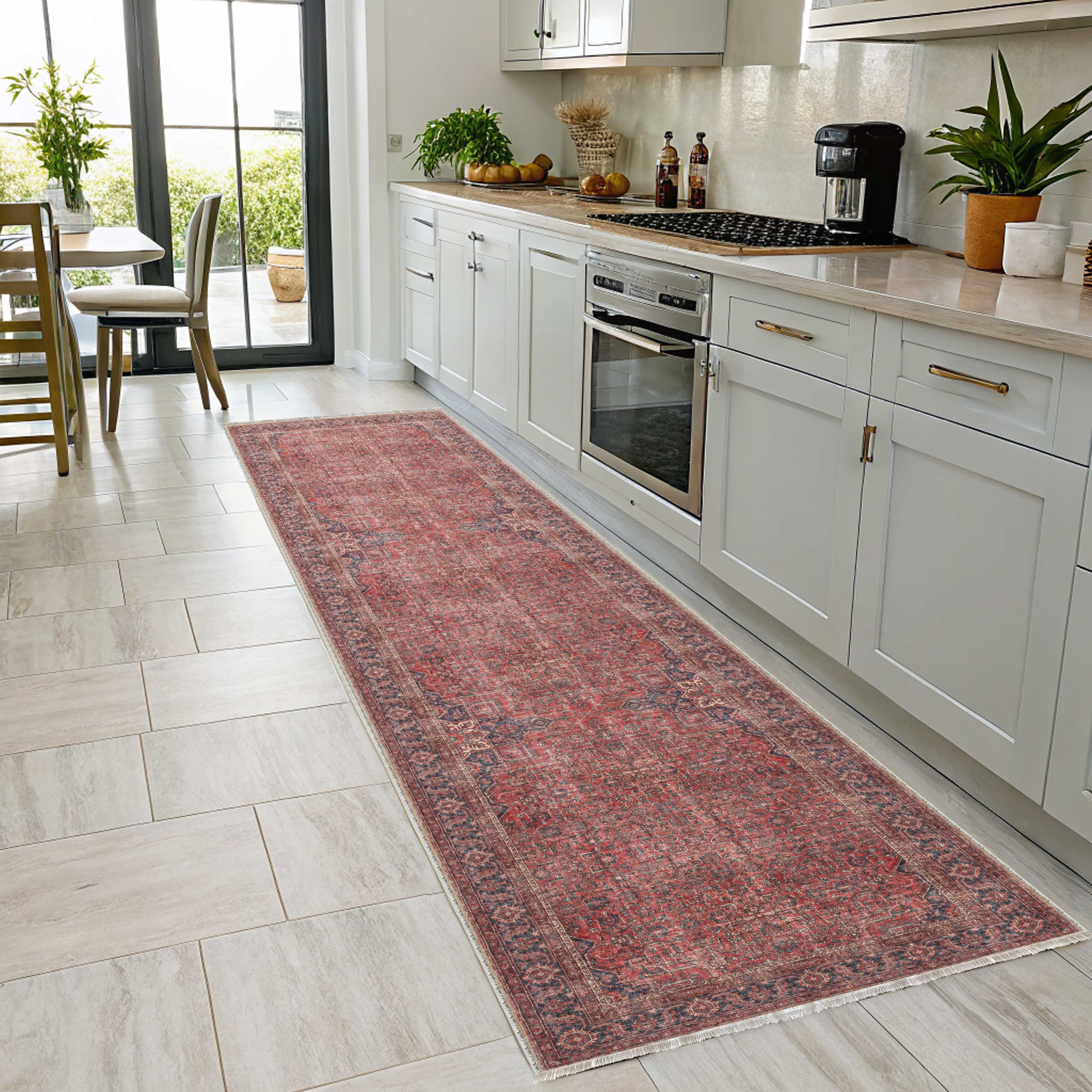Netline Home Red Burgundy Ethnic Classic Vintage Machine Washable Chenille Rug Design 3042 - Gallery Image 6 - Netline Home