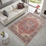 Kiremit Kırmızı Lacivert Boho Eskitme Şönil Halı Kilim Yolluk Kaymaz Salon Mutfak Koridor 3043-01 - Görsel 2