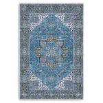 Mavi Boho Eskitme Şönil Halı Kilim Yolluk Kaymaz Salon Mutfak Koridor 3043-02