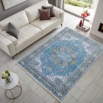 Mavi Boho Eskitme Şönil Halı Kilim Yolluk Kaymaz Salon Mutfak Koridor 3043-02 - Görsel 2