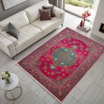 Fuşya Kırmızı Retro Vintage Şönil Halı Kilim Yolluk KAymaz Yıkanabilir Salon Mutfak Koridor 3044-01 - Görsel 2