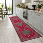 Fuşya Kırmızı Retro Vintage Şönil Halı Kilim Yolluk KAymaz Yıkanabilir Salon Mutfak Koridor 3044-01 - Görsel 6