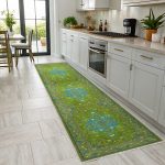 Fıstık Yeşil Retro Vintage Şönil Halı Kilim Yolluk Kaymaz Yıkanabilir Salon Mutfak Koridor 3044-02 - Görsel 6