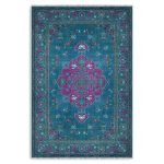 Petrol Mavisi Retro Vintage Şönil Halı Kilim Yolluk Kaymaz Yıkanabilir Salon Mutfak Koridor 3044-03
