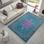 Petrol Mavisi Retro Vintage Şönil Halı Kilim Yolluk Kaymaz Yıkanabilir Salon Mutfak Koridor 3044-03 - Görsel 2