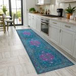 Petrol Mavisi Retro Vintage Şönil Halı Kilim Yolluk Kaymaz Yıkanabilir Salon Mutfak Koridor 3044-03 - Görsel 6