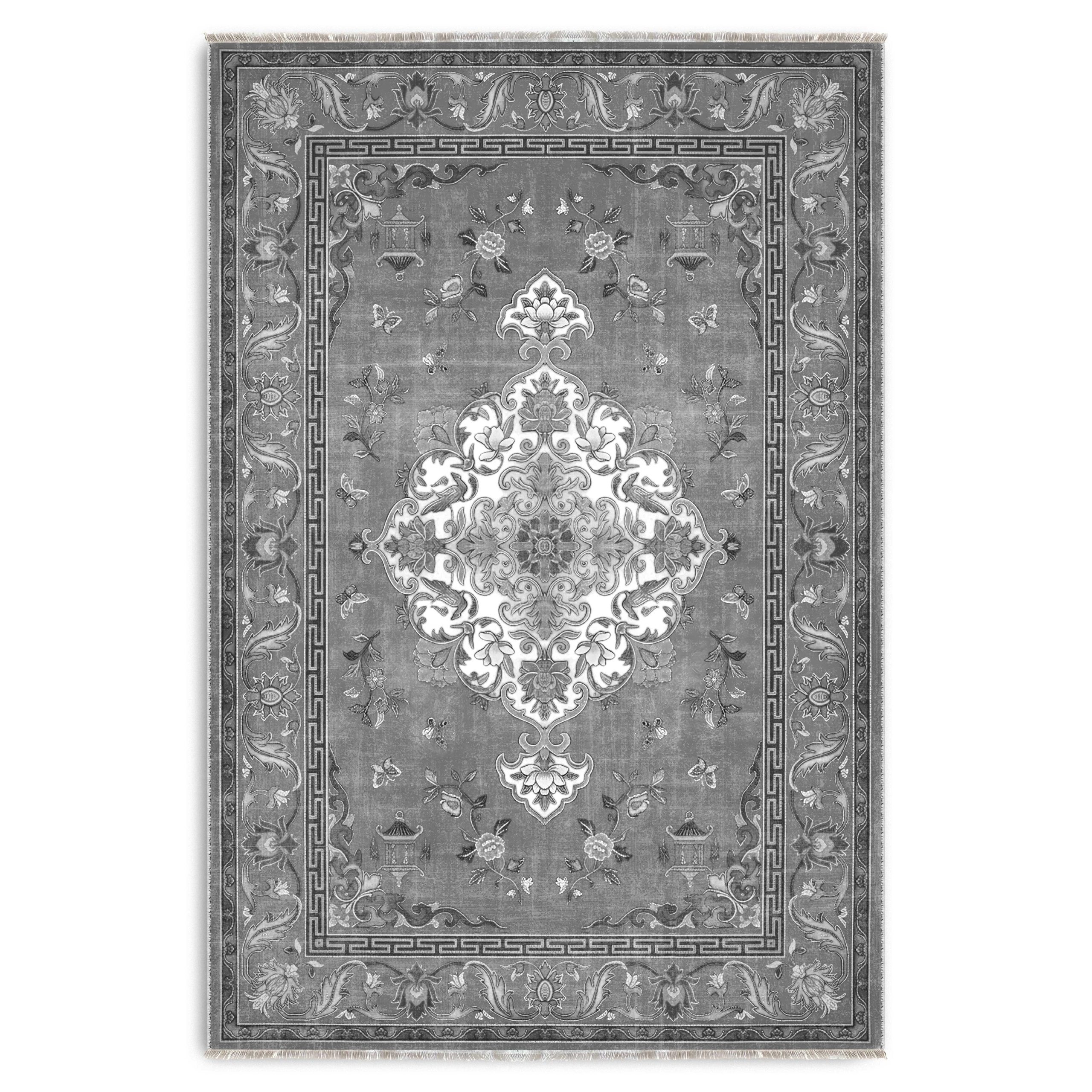 K3044-4-03 Antrasit Gri Retro Vintage Şönil Halı Kilim Yolluk Kaymaz Yıkanabilir Salon Mutfak Koridor 3044-04 - Görsel 1