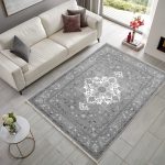 Antrasit Gri Retro Vintage Şönil Halı Kilim Yolluk Kaymaz Yıkanabilir Salon Mutfak Koridor 3044-04 - Görsel 5