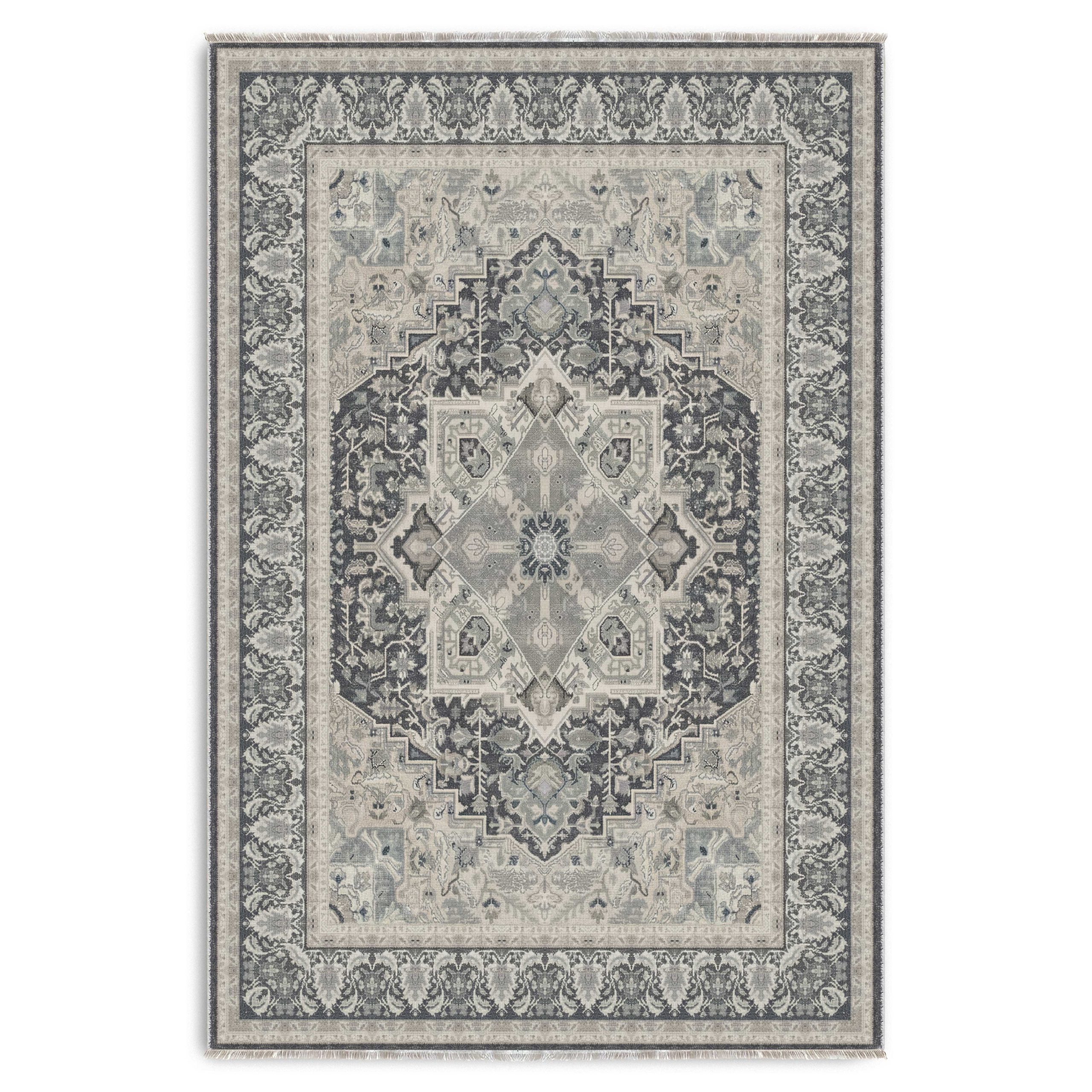 K3045-03 Füme Gri Krem Şönil Halı Kilim Yolluk Kaymaz Yıkanabilir Salon Mutfak Koridor Halısı 3045 - Görsel 1