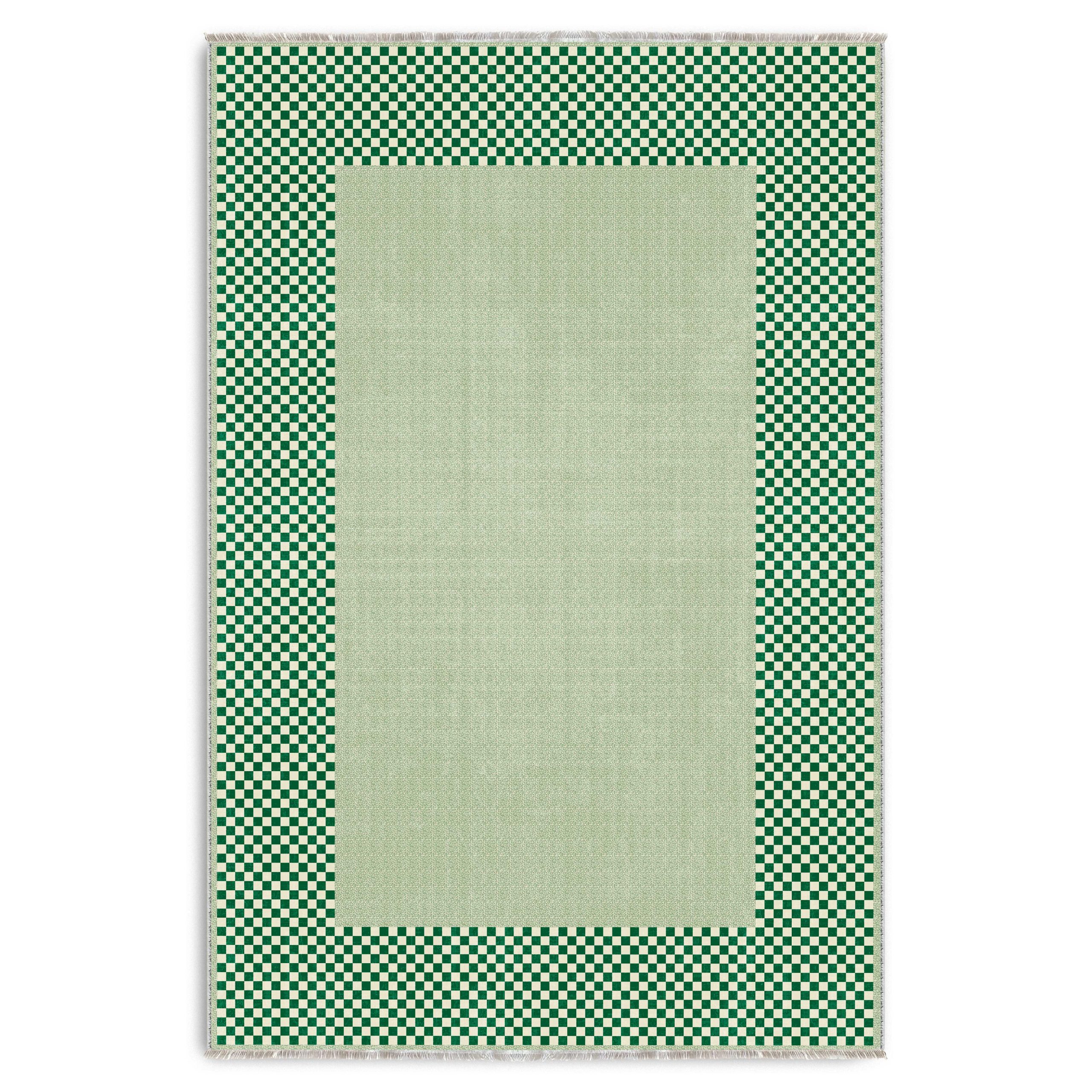 3047-1-03 Modern Tasarım Yeşil Şönil Halı Kilim Yolluk Kaymaz Yıkanabilir Mutfak Koridor Salon 3047-01 - Görsel 1
