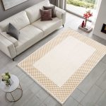 Modern Tasarım Bej Sarı Hardal Çerçeveli Şönil Halı Kilim Yolluk Kaymaz Yıkanabilir 3047-03 - Görsel 2