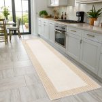 Modern Tasarım Bej Sarı Hardal Çerçeveli Şönil Halı Kilim Yolluk Kaymaz Yıkanabilir 3047-03 - Görsel 6